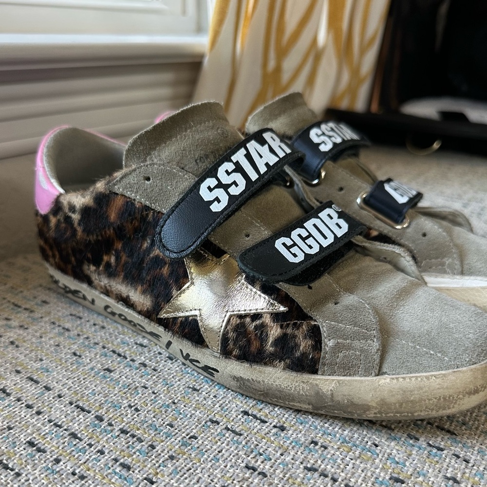 Golden Goose Old School Sneakers with Leopard and Gold Star size 38